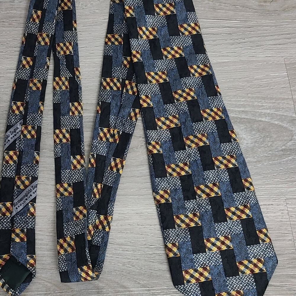 Ermenegildo Zegna Exclusive Men's Silk Tie Blue Gold Red Plaid